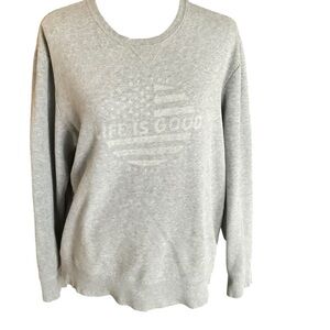 Life is Good Gray USA Flag Graphic Crewneck Sweatshirt Size P Small